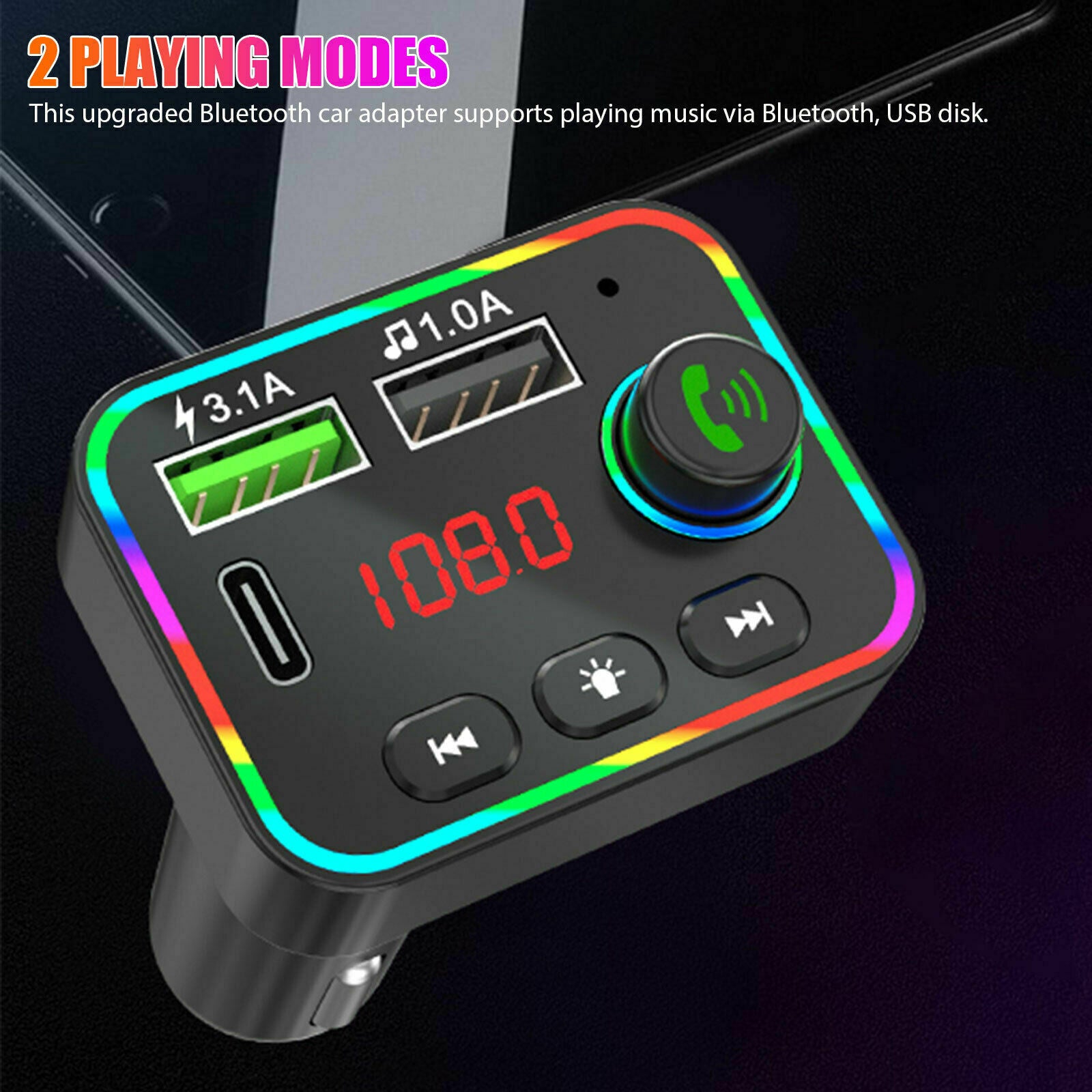 Bluetooth 5.0 FM Transmitter Hands-Free Radio MP3 AUX USB PD Charger Adapter Car