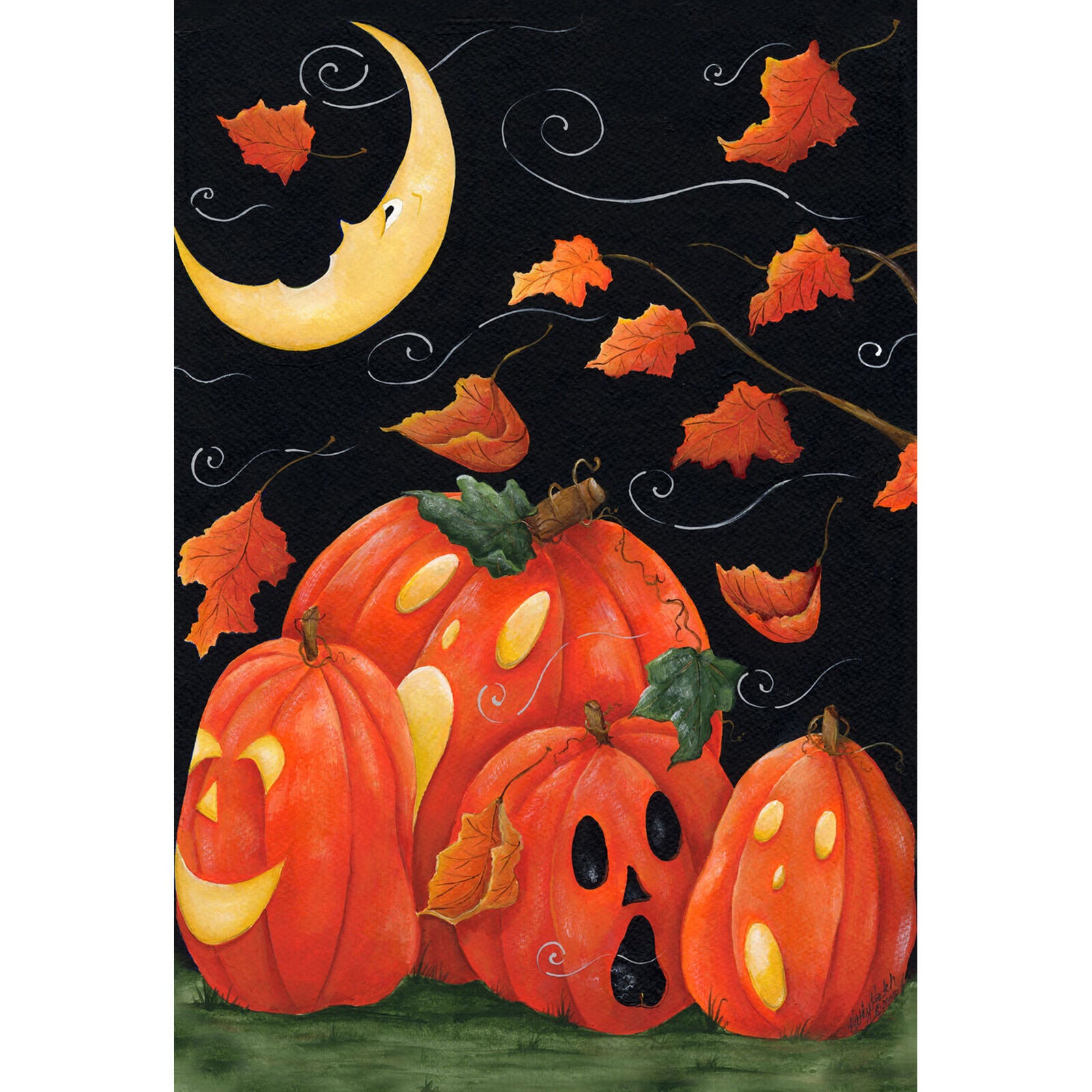 Scary Night 28 x 40 Windy Halloween Moon Fall Autumn Leaves House Flag