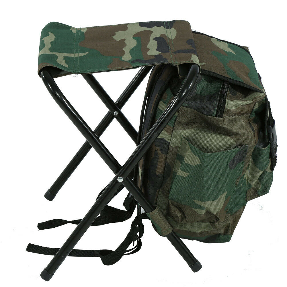 Foldable Chair Seat Fishing Camping Fishing Stool with Carry Bag Camo Outdoor