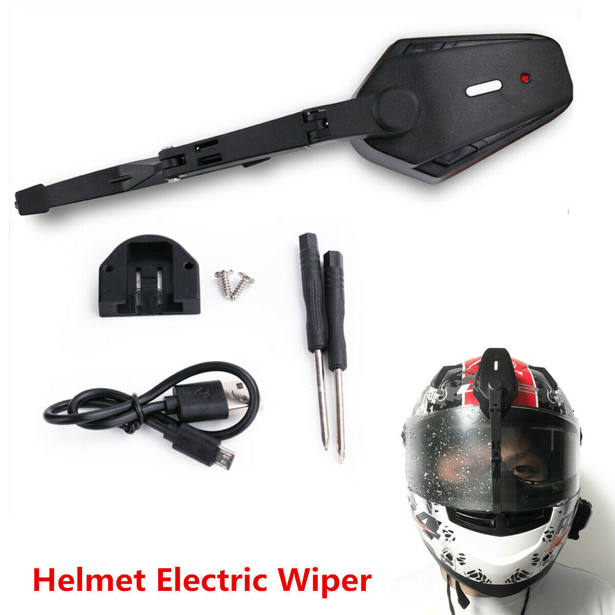 1x Black Universal Motorcycle Helmet Wiper Lightweight Durable Electric Wiper