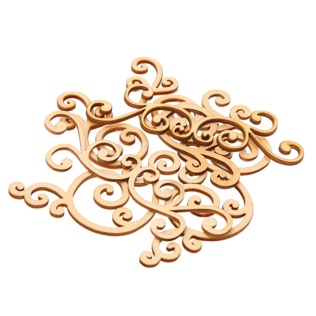 8x Wooden Shape Cutouts Flourishes Crafting Embellishments DIY Decor 9-12cm