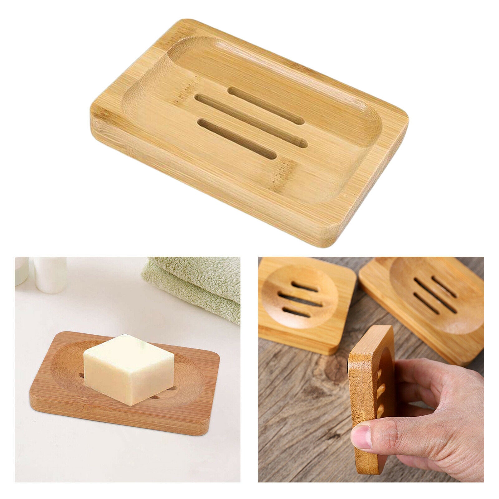 Eco Friendly Wood Bamboo Soap Tray Dish Rack Holder Bath Kitchen Rectangle