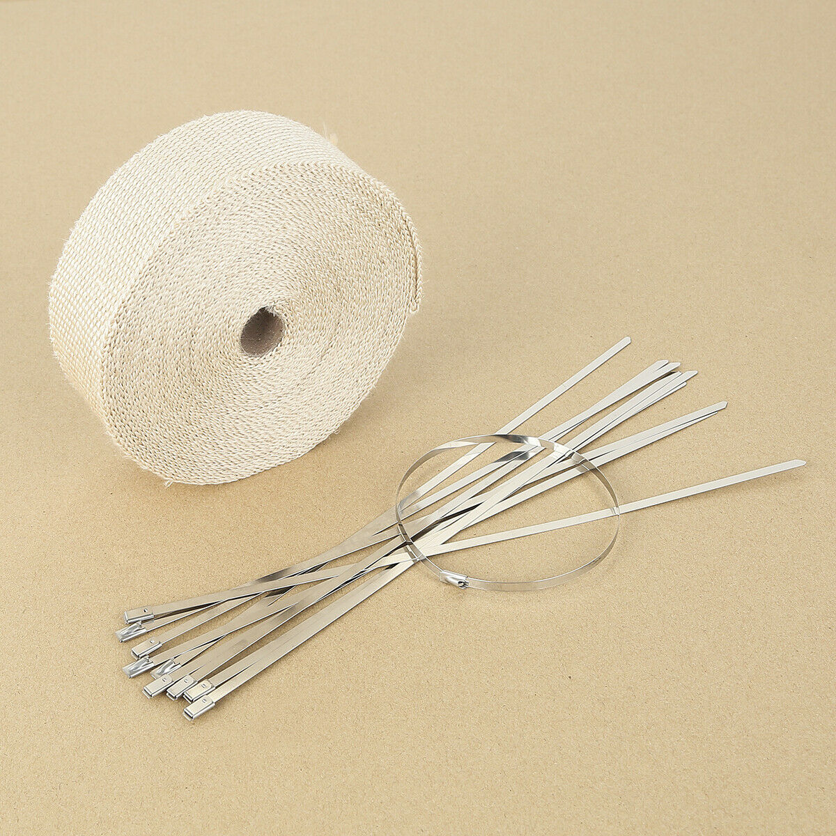 15mx50mm Tape Titanium Exhaust Header Heat Wrap Shield Pipe Stainless Ties Kit