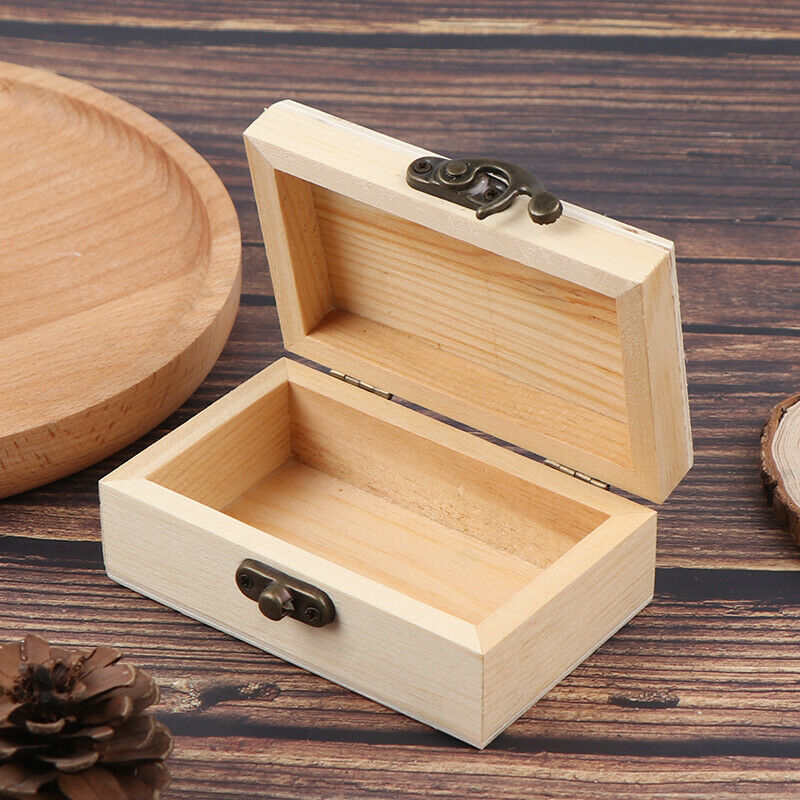 1PC Wooden Box Storage Plain Wood Jewellery Box Case With Lid Lo.l8