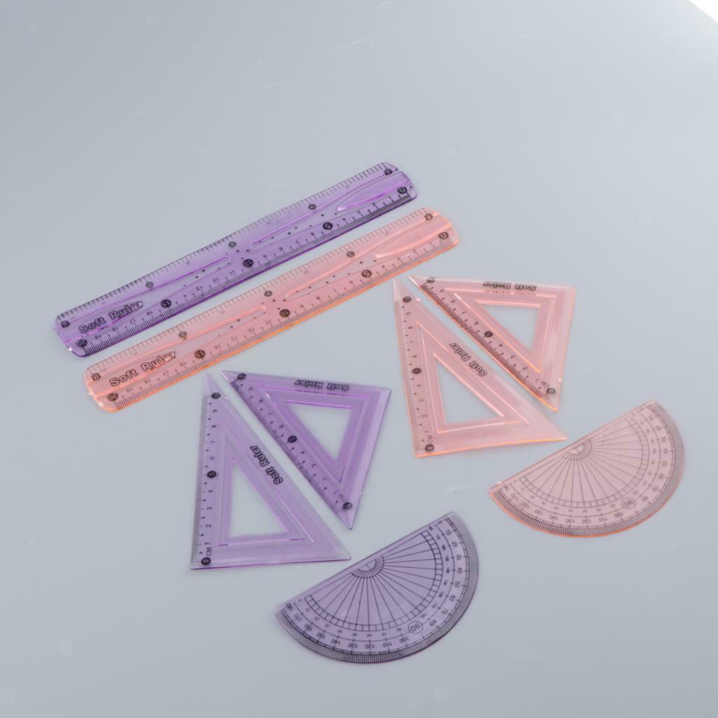8x Plastic Straight Ruler Protractor Geometry Measuring Template Triangle Ruler