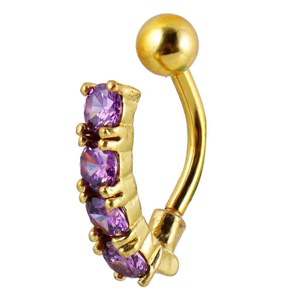 Reverse Belly Dangle Button Navel Ring Body Piercing Jewelry Purple Crystal
