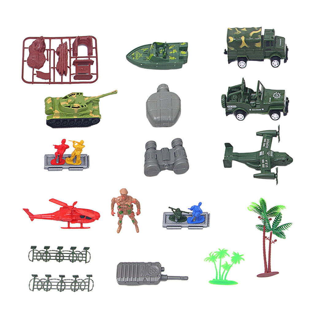 Lots 17 Plastic Military Tank Soldier Men Figures Army Building Block Kits