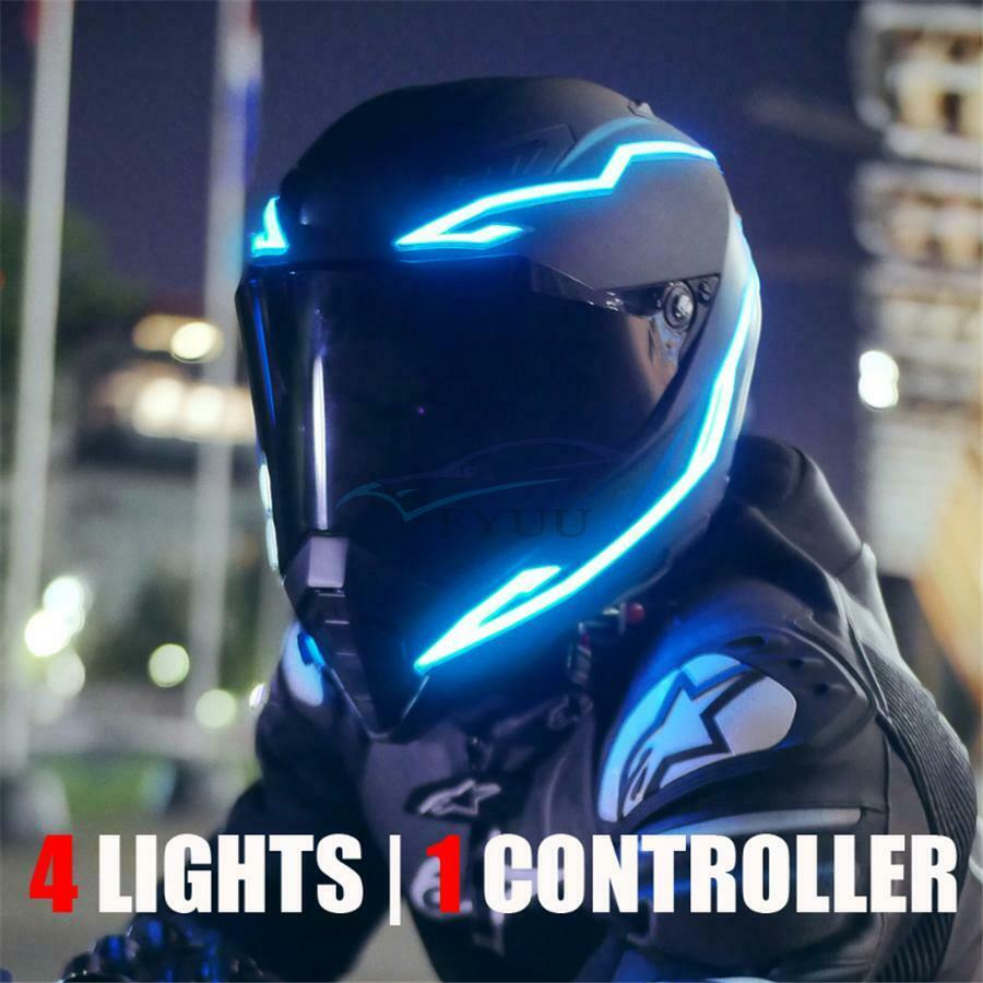4PCS Motorcycle LED Night Light Riding Signal Helmet EL Cold Light 4 Mode Kit