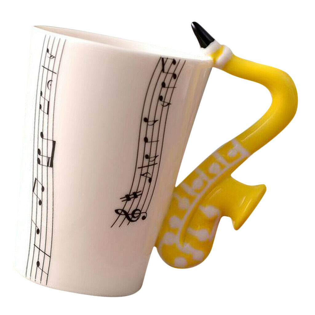 Ceramic Cup Coffee Mug Instrument Mug Creative Gift Yellow Saxophone Stave
