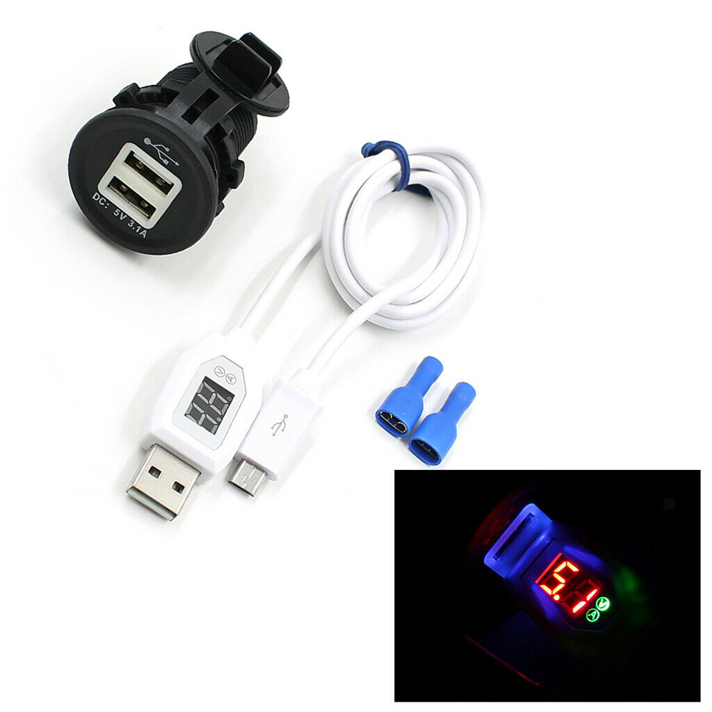 Motorcycle Waterproof Cigarette Lighter with USB Phone Charger LED Voltmeter