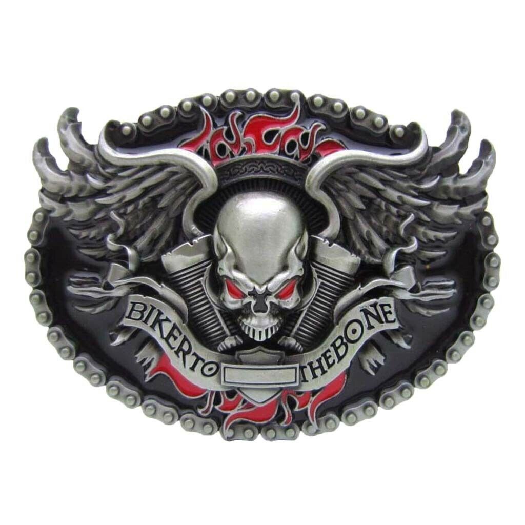 2 Pack Novelty BIKER to THE BONE Skeleton Head Western Style Metal Belt Buckle