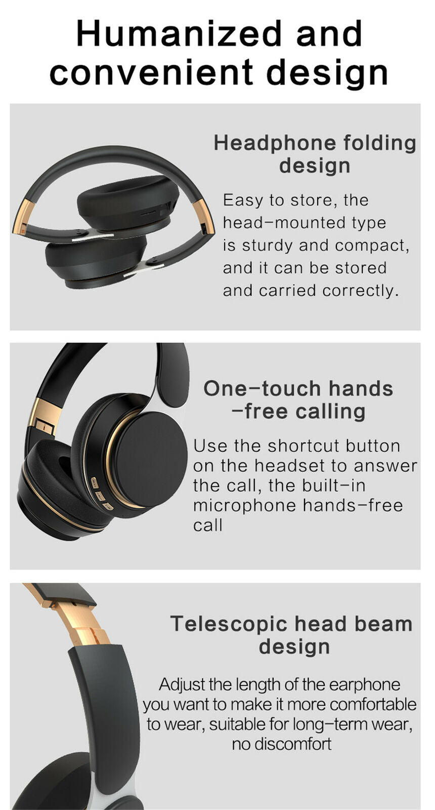 Wireless Bluetooth 5.0 Headset Foldable Stereo Headphones For Phone PC TV Laptop