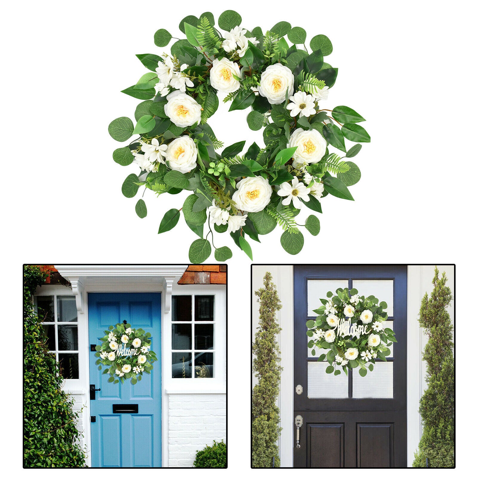 18'' Front Door Wreath Handmade Round Peony Rattan Garland Shopwindow Decor