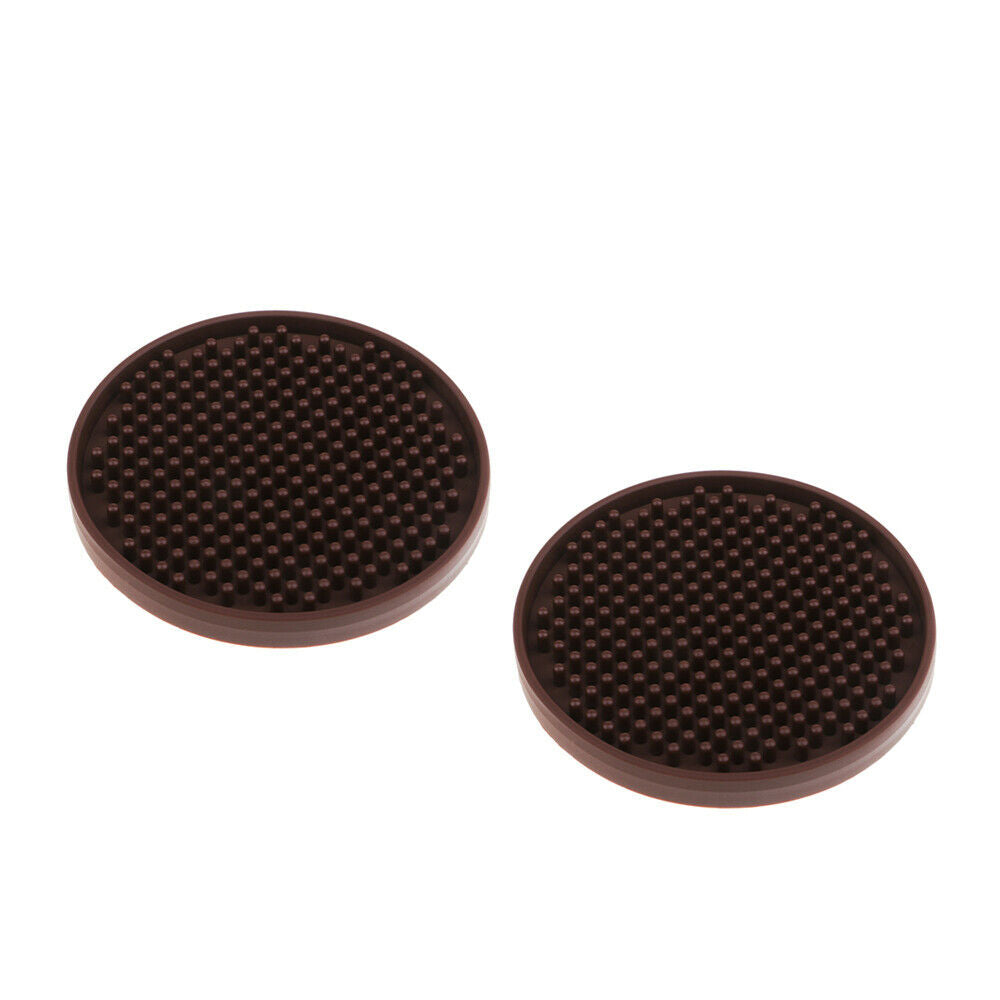 2pcs 4'' Round Drink Coasters Rubber Drinks Cup Glasses Placemat Brown