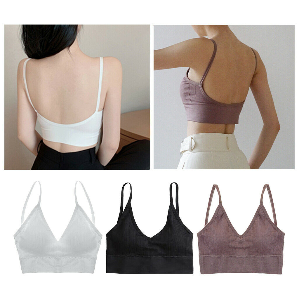 3pcs Women's V Neck Removable Padded Bralette Spaghetti Strap Crop Top Vest