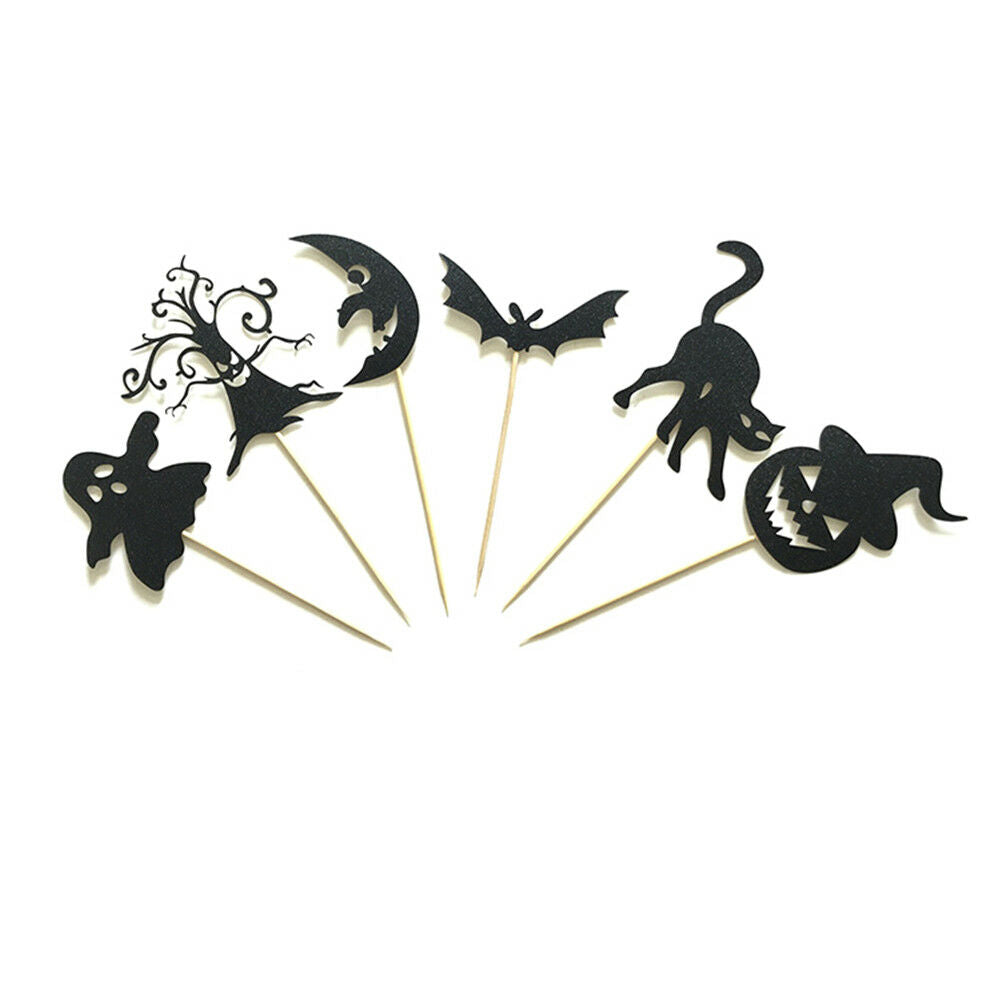 6pcs Halloween Cake Toppers Ghost/Pumpkin/Bat Food Picks Halloween Party D.l8