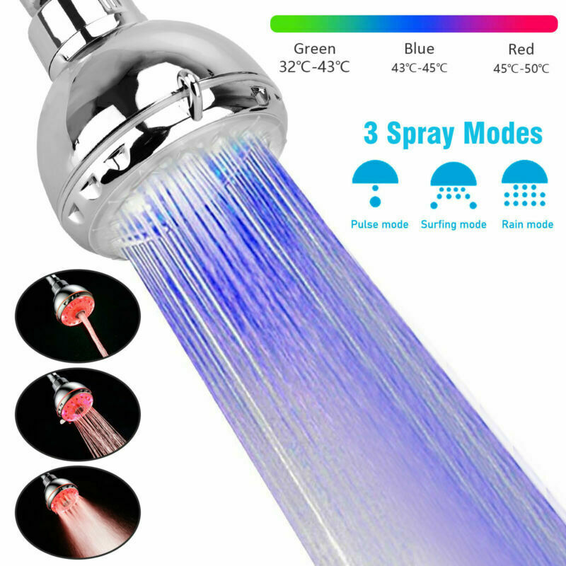 RGB Colorful Shower Head Home Bathroom 7 LED Colors Changing Water Glow Light US