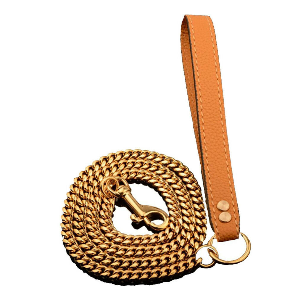 Dog Chain Leash with Leather Handle Dog Walking Leash For Medium Large Dogs