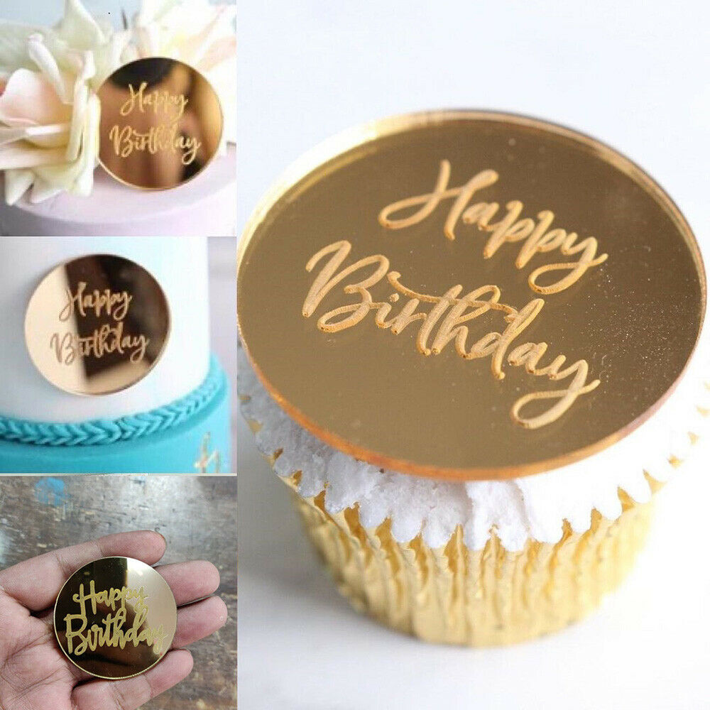 5pcs Happy Birthday Cake Topper Acrylic Cupcake Dessert Decor Party Favor Supply