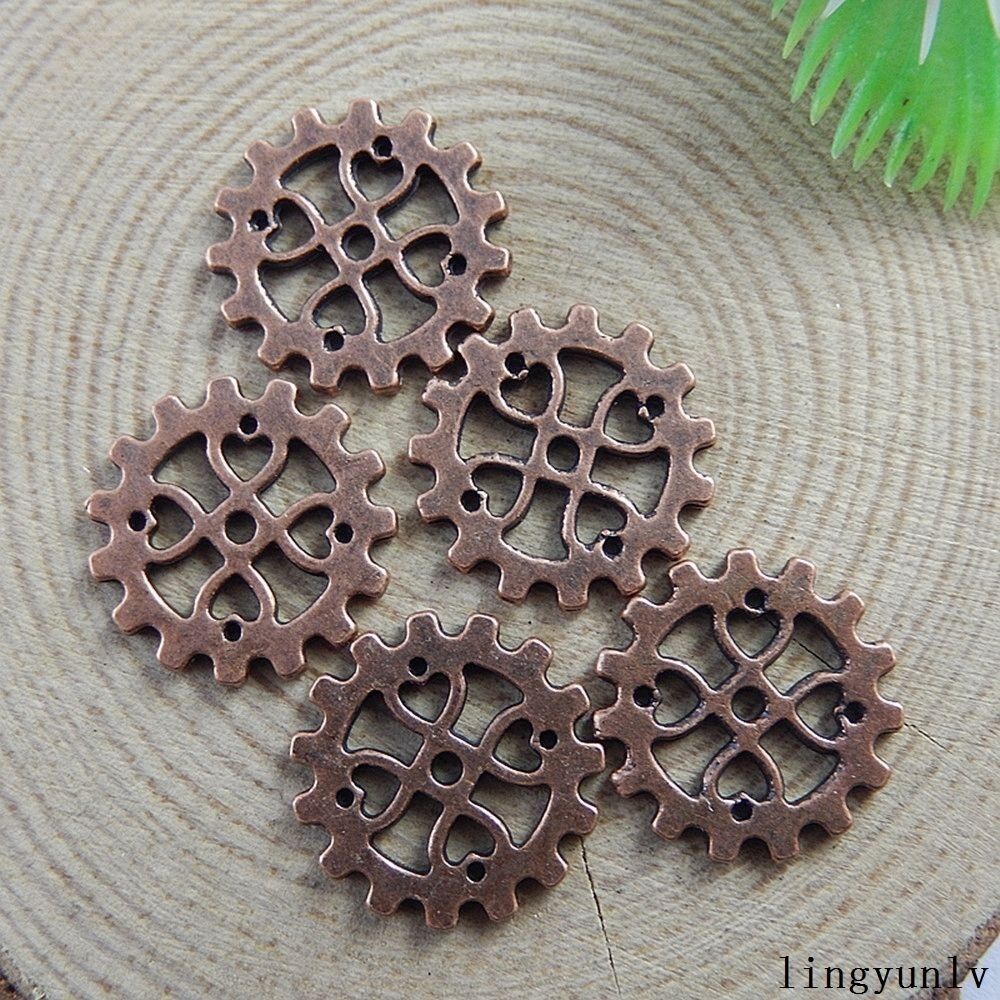 20pcs Retro Copper Red Alloy Hollow Gear Charm Steampunk Cogs For Pendant 17*1mm