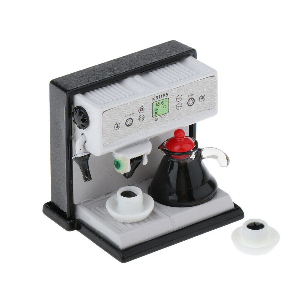 1/12 Scale Coffee Maker Machine with Kettle Cups Set Kitchen Utensils for