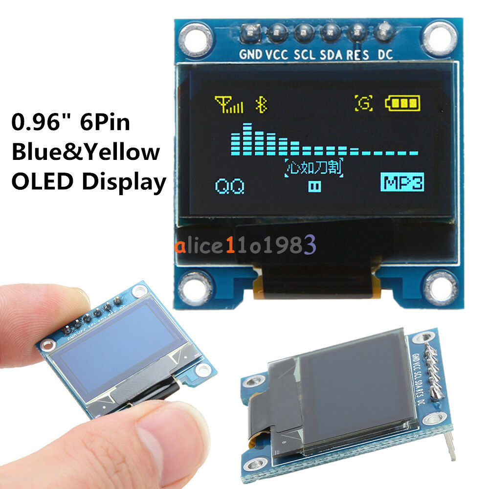 0.96" 6Pin Blue&Yellow OLED Display Module IIC I2C SPI For Arduino Raspberry Pi