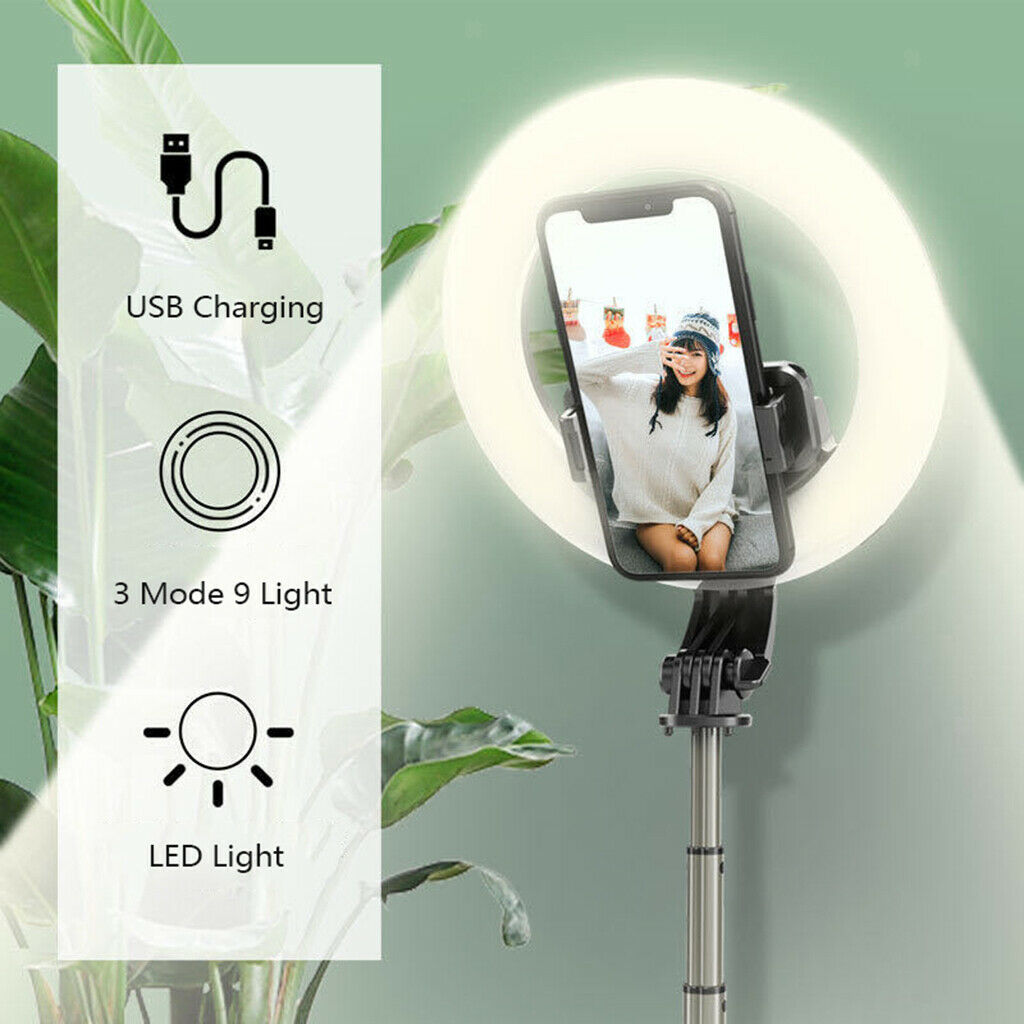 Extendable Selfie Stick Tripod Stand LED  Fill Light Bluetooth Remote