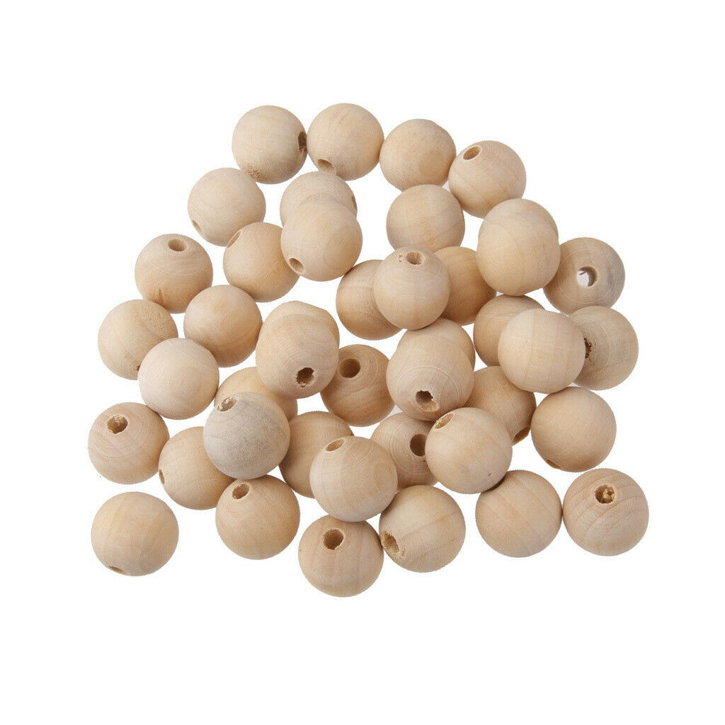 100x Unfinished Wood Beads Round Loose Spacer Handcrafts Bracelet 10mm 12mm