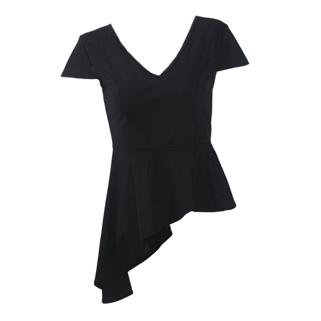 Women Black V-neck Asymmetric Swing T-shirt Summer Tunic Tops Plus Size 4XL
