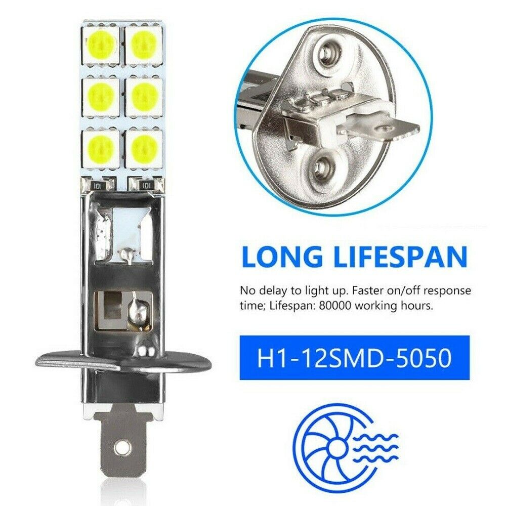 4Pcs H1 White 6000K 55W 12 SMD 5050 LED Headlight Bulbs Kit Driving Lights Set