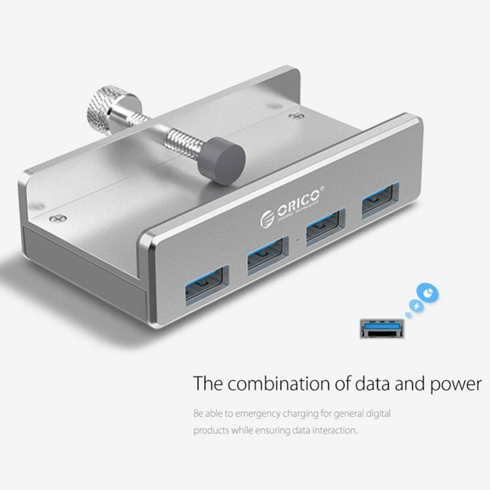 Portable Metal MH4PU 4 Ports USB 3.0 HUB Desk-Edge Splitter for PC Laptop