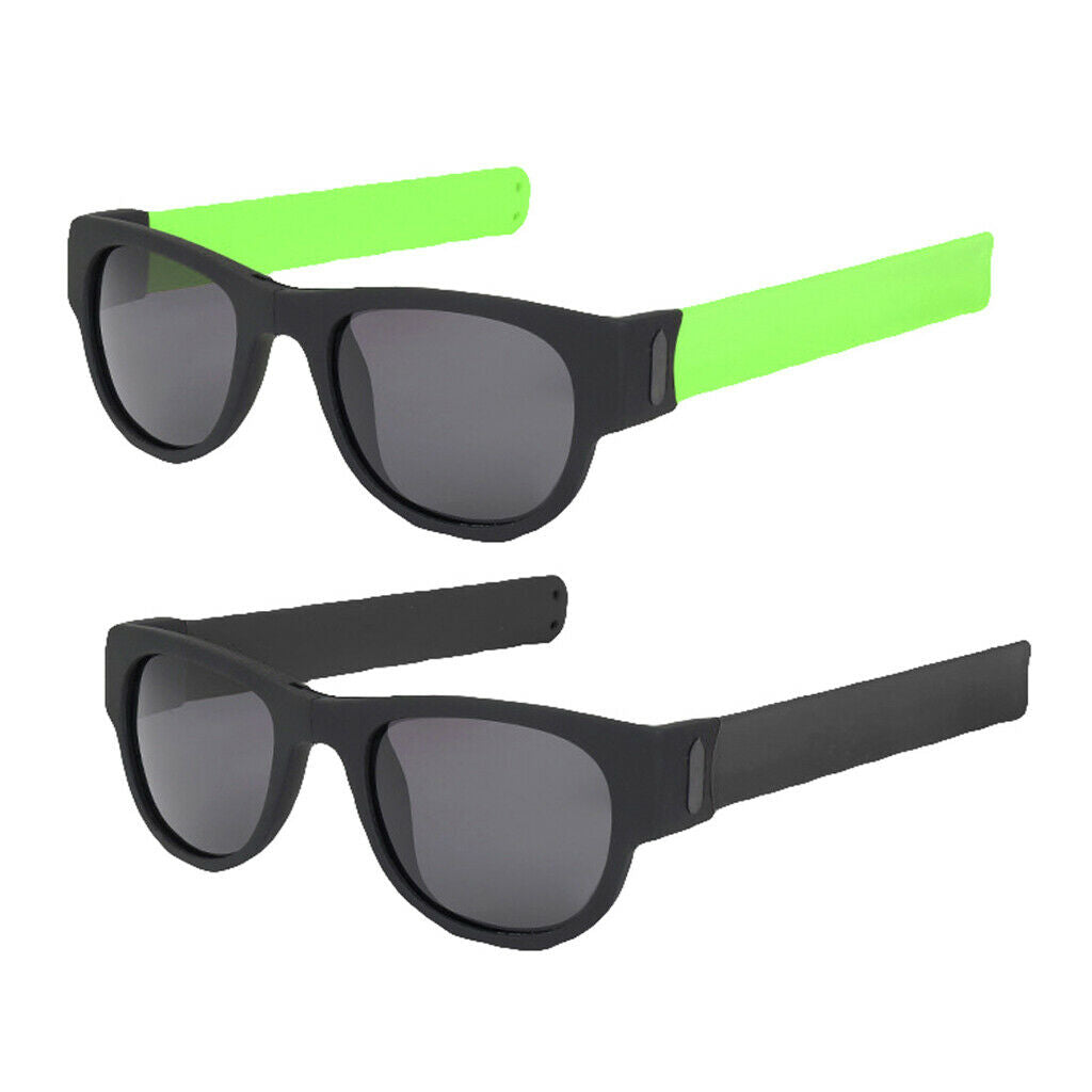 2pcs Folding Sunglasses Outdoor Sun Glasses Slap Bracelet Traveling Trendy