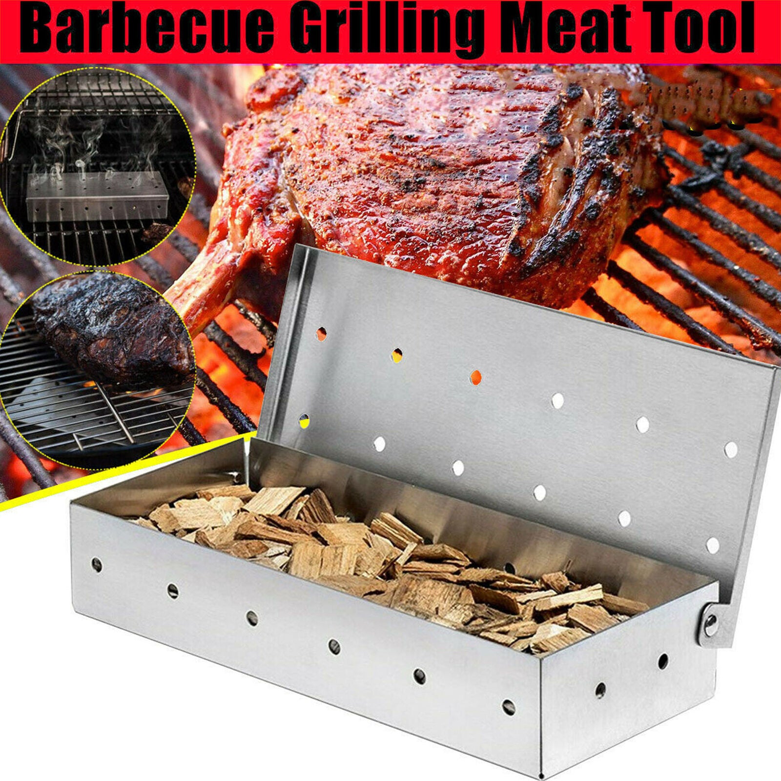 8.8'' Smoke Box for Gas Grill BBQ Wood Chip Charcoal Smoker Stainless Steel