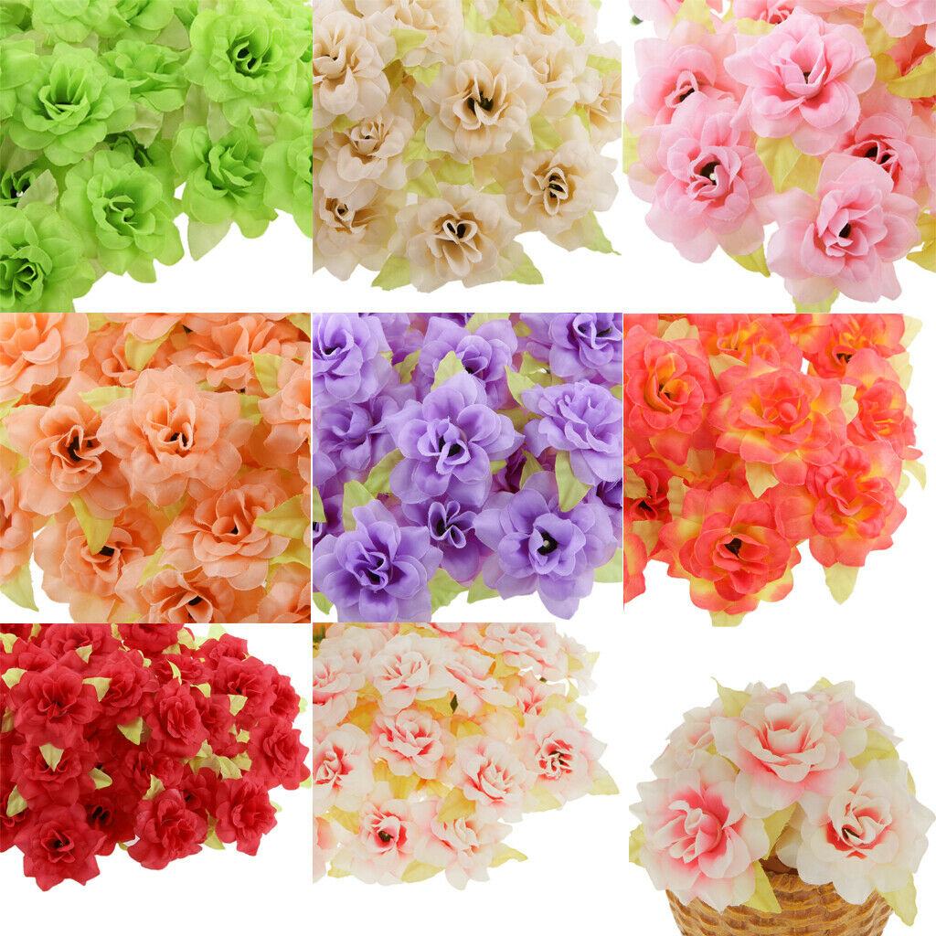 50Pcs Silk Rose Artificial Leaf Flower Head Wedding Home Party Decor Green