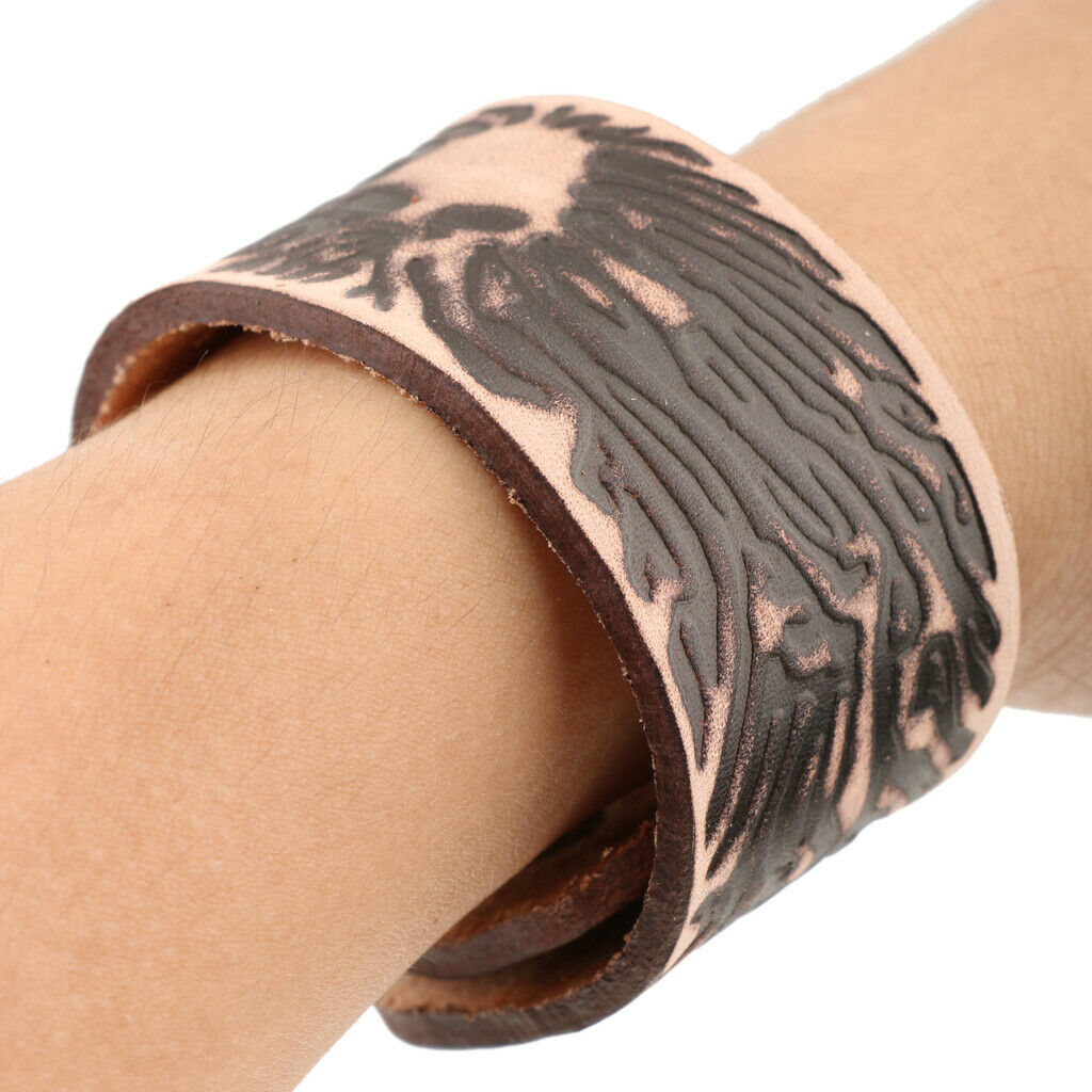 Punk Rock Wide Brown Leather Men's Cuff Bangle Bracelet Adjustable Wristband