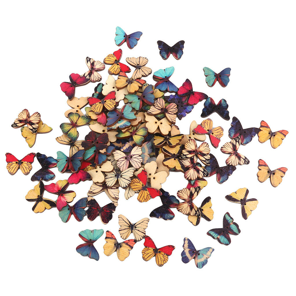 150Pcs 2 Holes Mixed Butterfly Wooden Button Sewing Scrapbooking DIY Craft