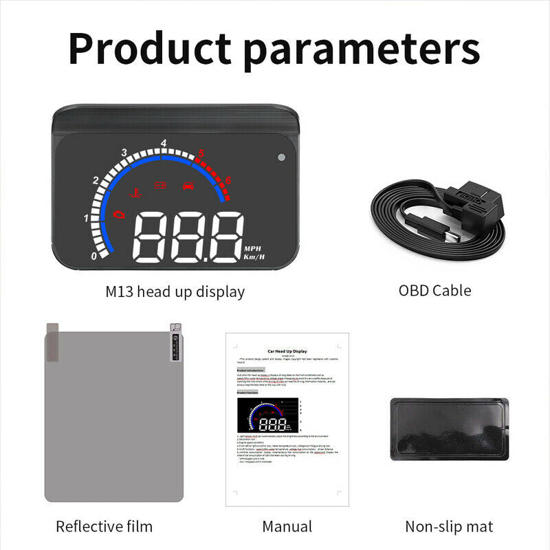 Car Head-up Display Hidden OBD HUD LED Speed Alarm Voltage RPM KM/Mph Water Temp