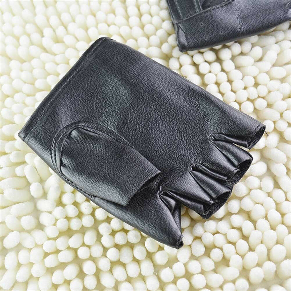 Men's Punk PU Leather Gloves Half Finger Fingerless Biker Sports Cycling Black