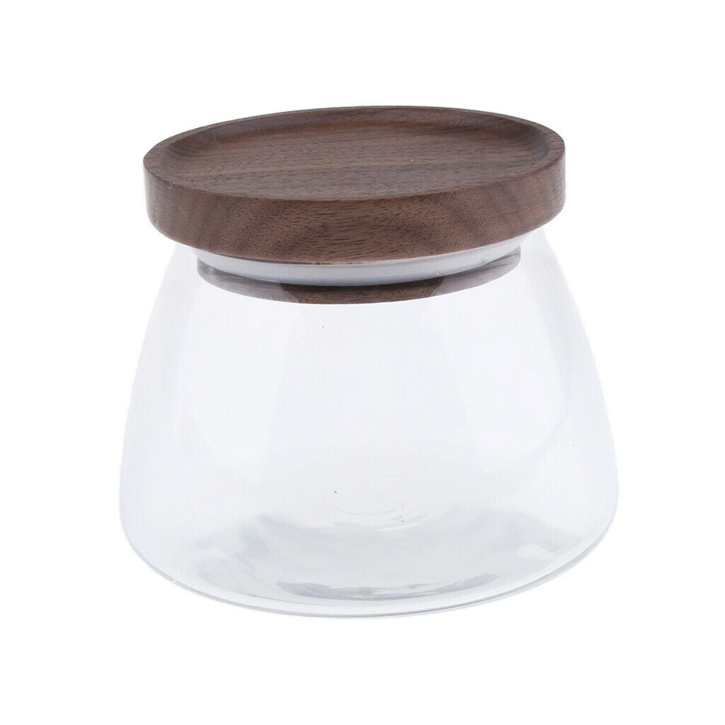 Food Storage Jar Canister with Walnut Wooden Lid for Tea Coffee Spice 500ML