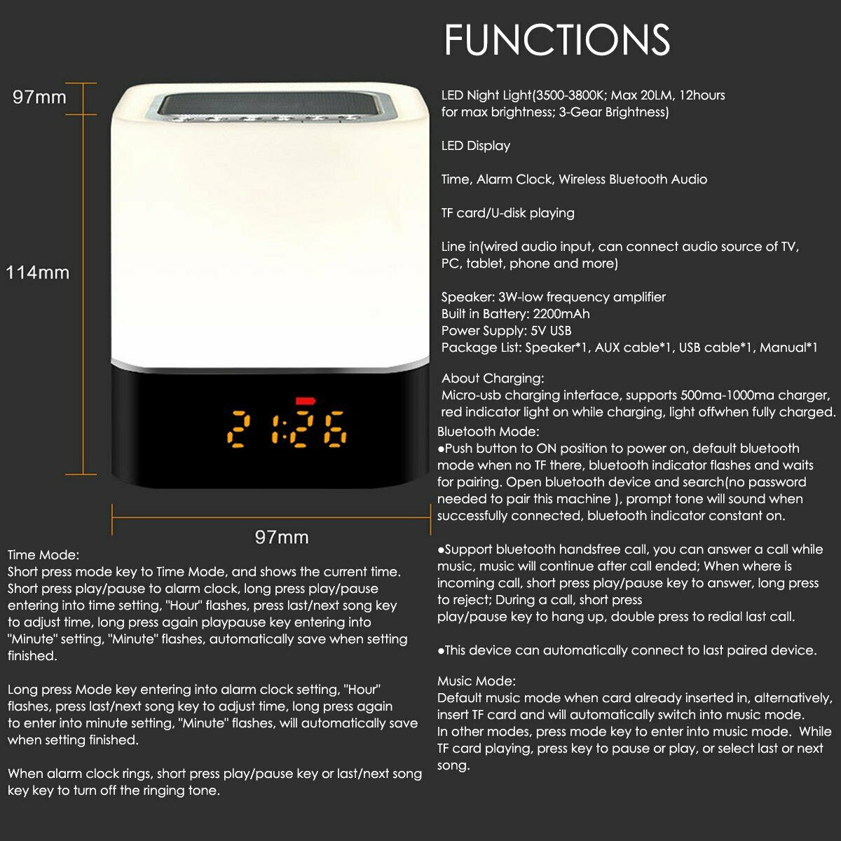LED Handfree HIFI Speaker Music Smart Touch & Night Light Desk Lamp Alarm Clock