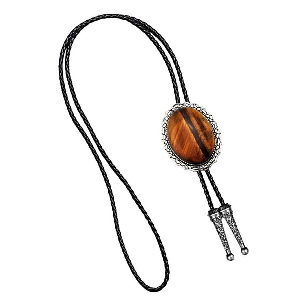 Western Cowboy Natural Tiger Eye Stone Bolo Tie