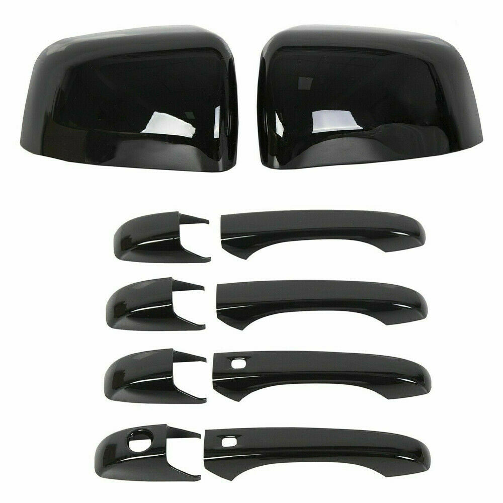 Black Mirror Covers+Door Handle Covers For Jeep Grand Cherokee For Dodge Durango