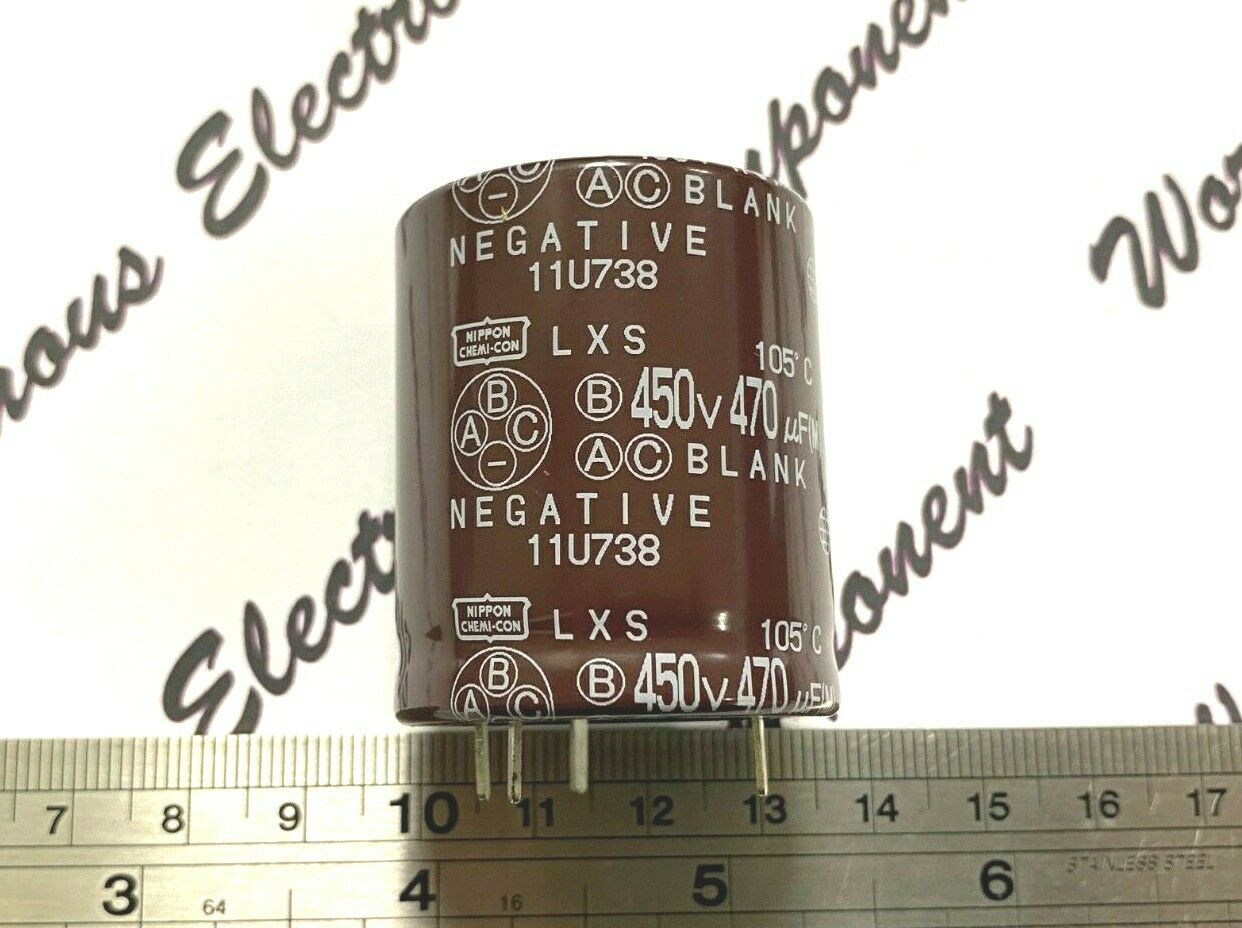 1pcs - NIPPON 470uF 450V LXS 4PIN NEGATIVE Snap-In Capacitor 35x40