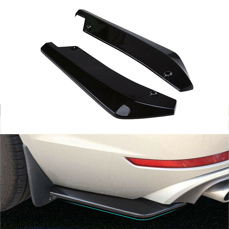 Pair Car Universal Glossy Black Rear Bumper Lip Wrap Angle Diffuser Splitter