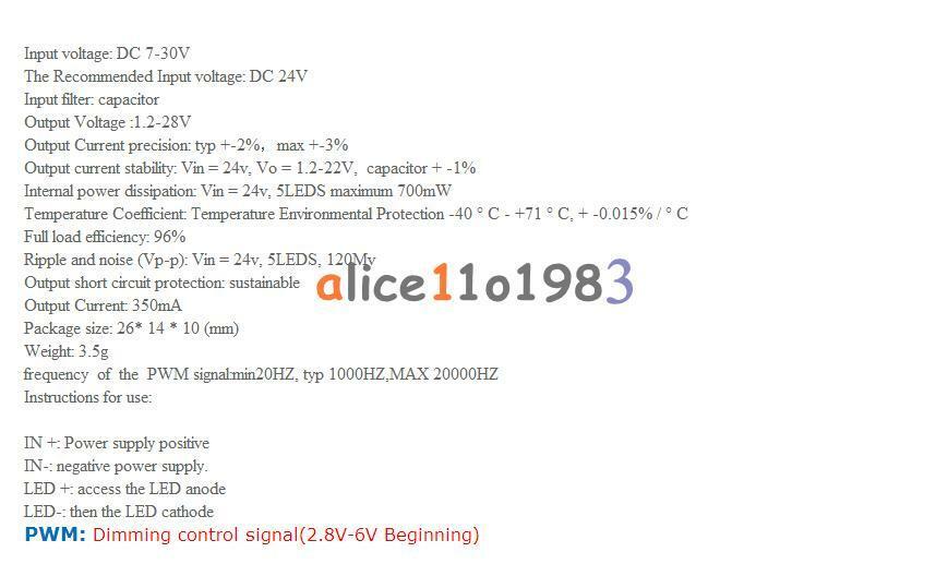 DC 7-30V to 1.2-28V 350MA 1W buck step-down module LED Driver PWM dimming Dimmer