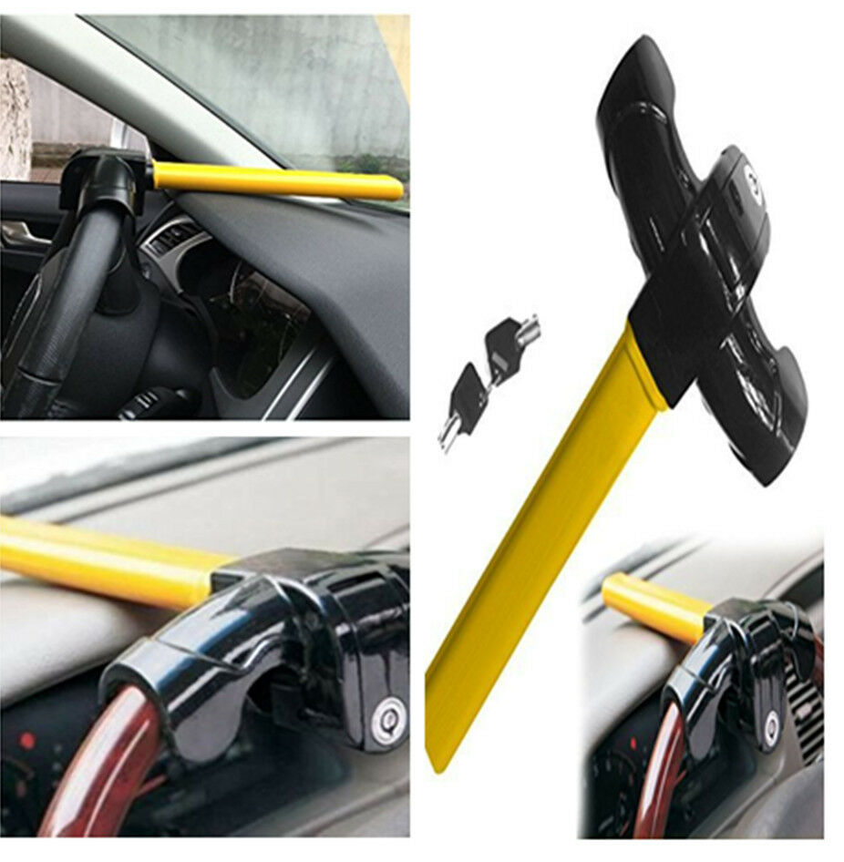 1x Iron + Rubber Car Steering Wheel Lock keys Anti Theft Device Cross-key Design