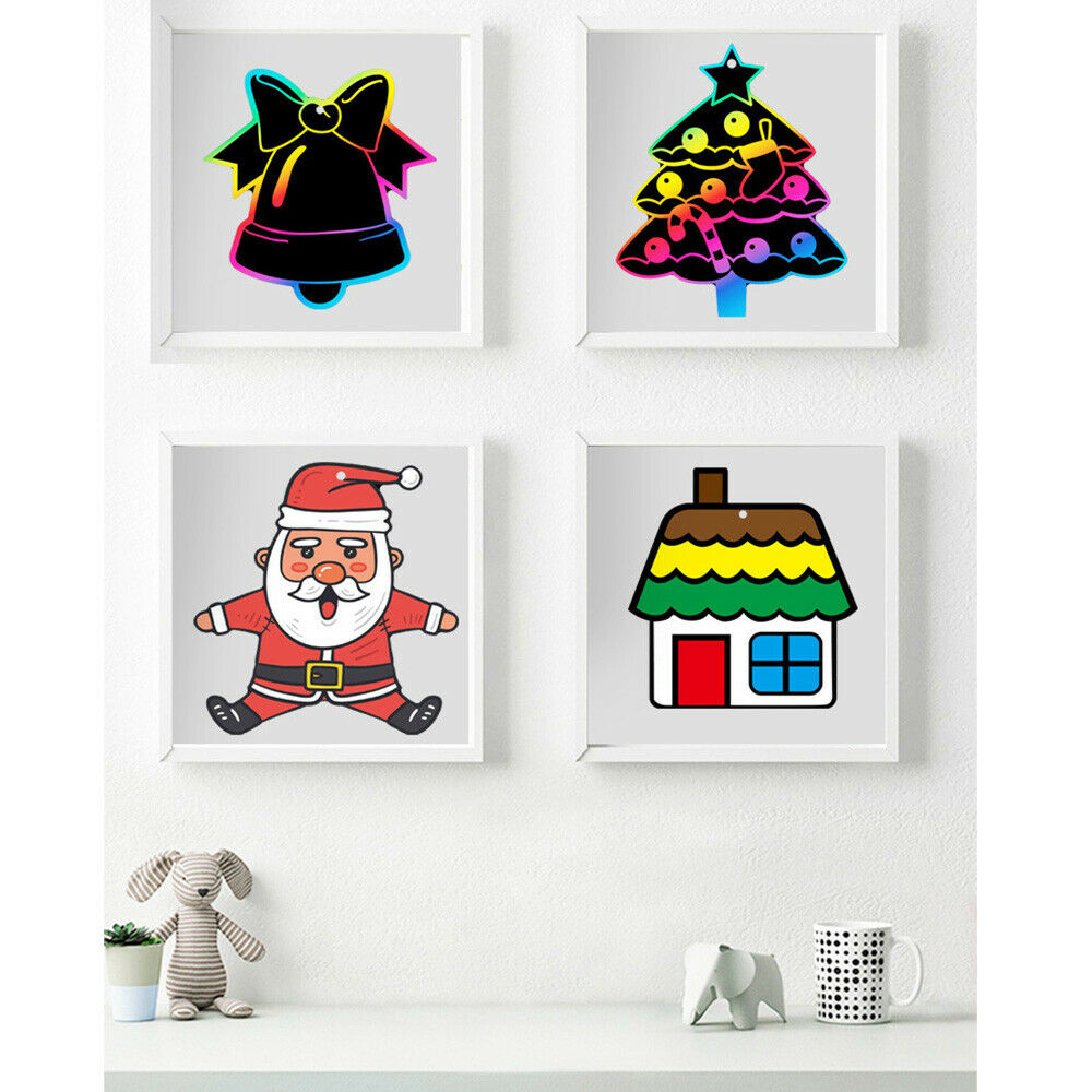 Christmas Scratch Painting Set Bell Deer Tree Paper Children Kids Art Supplies