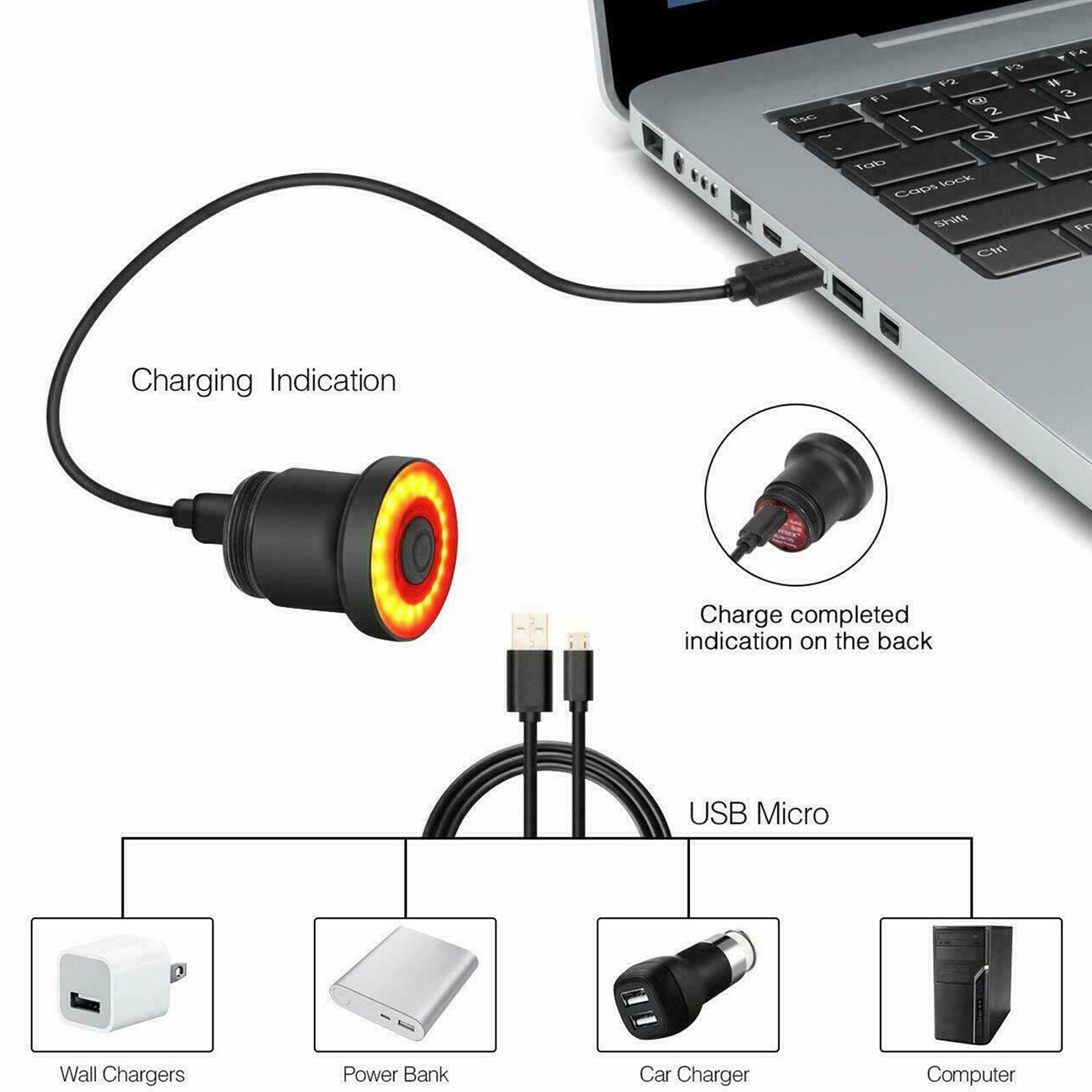LED Bike Taillight Waterproof USB Rechargeable Induction Brake Turn Signal Bicyc