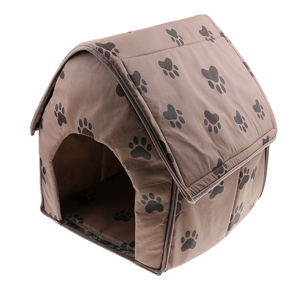 Pet Dog Cat Cave Bed House Footprint Windproof Warm Puppy Soft Mat Kennel