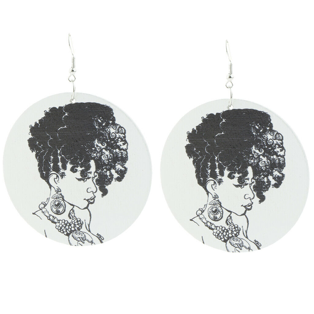 1 Pair African Girl Earrings Wooden Round Tag Hippy Hook Tribe Ear Jewelry E